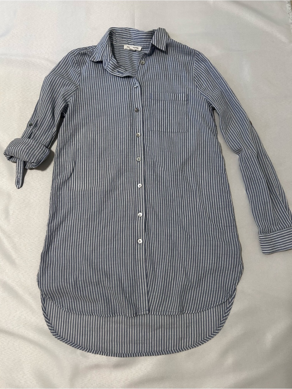 beach lunch lounge Light Blue and White Striped Shirt